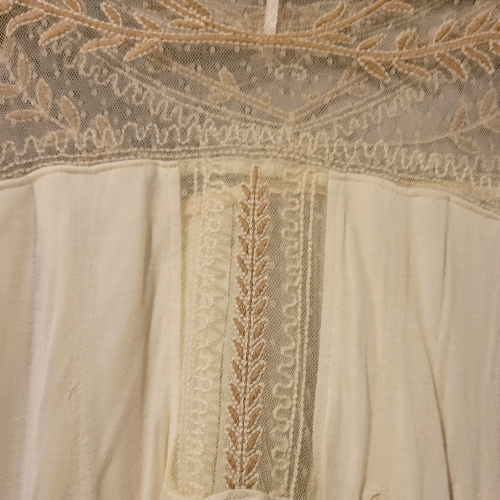 Free People Romantic Jojo Tee Mixed Media Mesh Lace Inset Long Sleeve Top - Picture 6 of 7